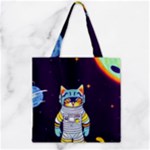 Cat Astronaut Space Retro Universe Zipper Grocery Tote Bag