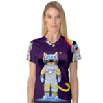 Cat Astronaut Space Retro Universe V-Neck Sport Mesh T-Shirt
