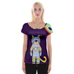 Cat Astronaut Space Retro Universe Cap Sleeve Top