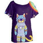 Cat Astronaut Space Retro Universe Women s Oversized T-Shirt