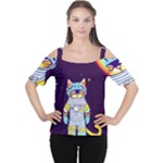 Cat Astronaut Space Retro Universe Cutout Shoulder T-Shirt