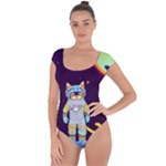 Cat Astronaut Space Retro Universe Short Sleeve Leotard 