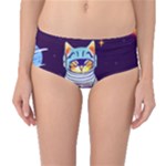 Cat Astronaut Space Retro Universe Mid-Waist Bikini Bottoms