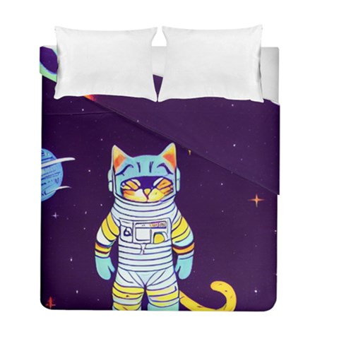 Cat Astronaut Space Retro Universe Duvet Cover Double Side (Full/ Double Size) from ArtsNow.com