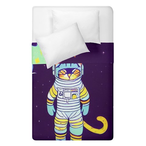 Cat Astronaut Space Retro Universe Duvet Cover Double Side (Single Size) from ArtsNow.com