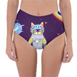 Cat Astronaut Space Retro Universe Reversible High-Waist Bikini Bottoms
