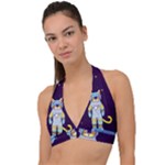 Cat Astronaut Space Retro Universe Halter Plunge Bikini Top