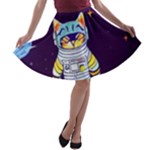 Cat Astronaut Space Retro Universe A-line Skater Skirt