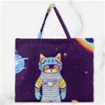 Cat Astronaut Space Retro Universe Zipper Large Tote Bag