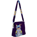 Cat Astronaut Space Retro Universe Zipper Messenger Bag
