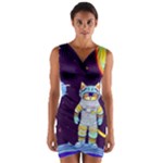 Cat Astronaut Space Retro Universe Wrap Front Bodycon Dress