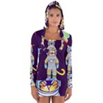 Cat Astronaut Space Retro Universe Long Sleeve Hooded T-shirt