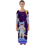 Cat Astronaut Space Retro Universe Quarter Sleeve Midi Bodycon Dress