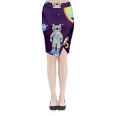 Cat Astronaut Space Retro Universe Midi Wrap Pencil Skirt from ArtsNow.com