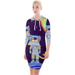 Cat Astronaut Space Retro Universe Quarter Sleeve Hood Bodycon Dress