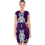 Cat Astronaut Space Retro Universe Capsleeve Drawstring Dress 
