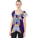 Cat Astronaut Space Retro Universe Lace Front Dolly Top