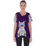 Cat Astronaut Space Retro Universe Cut Out Side Drop T-Shirt