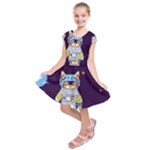 Cat Astronaut Space Retro Universe Kids  Short Sleeve Dress