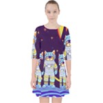 Cat Astronaut Space Retro Universe Quarter Sleeve Pocket Dress
