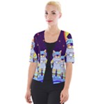 Cat Astronaut Space Retro Universe Cropped Button Cardigan