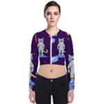 Cat Astronaut Space Retro Universe Long Sleeve Zip Up Bomber Jacket