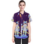 Cat Astronaut Space Retro Universe Women s Short Sleeve Shirt