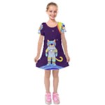 Cat Astronaut Space Retro Universe Kids  Short Sleeve Velvet Dress