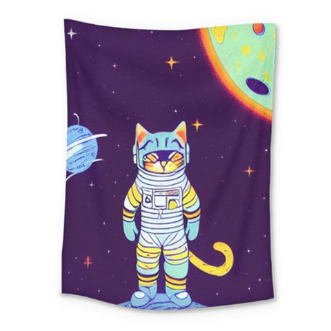 Cat Astronaut Space Retro Universe Medium Tapestry from ArtsNow.com