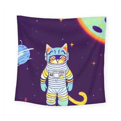 Cat Astronaut Space Retro Universe Square Tapestry (Small) from ArtsNow.com