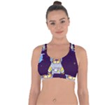 Cat Astronaut Space Retro Universe Cross String Back Sports Bra