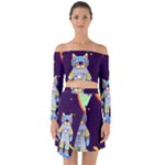 Cat Astronaut Space Retro Universe Off Shoulder Top with Skirt Set