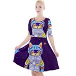 Cat Astronaut Space Retro Universe Quarter Sleeve A-Line Dress