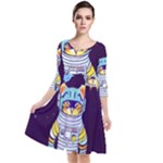 Cat Astronaut Space Retro Universe Quarter Sleeve Waist Band Dress