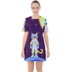 Cat Astronaut Space Retro Universe Sixties Short Sleeve Mini Dress