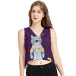 Cat Astronaut Space Retro Universe V-Neck Cropped Tank Top