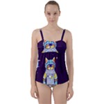 Cat Astronaut Space Retro Universe Twist Front Tankini Set