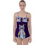 Cat Astronaut Space Retro Universe Babydoll Tankini Top