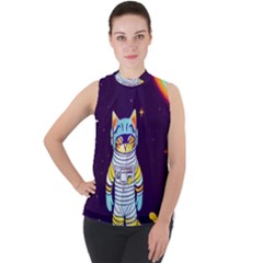 Mock Neck Chiffon Sleeveless Top 
