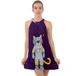 Cat Astronaut Space Retro Universe Halter Tie Back Chiffon Dress