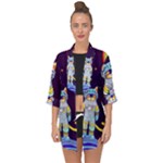 Cat Astronaut Space Retro Universe Open Front Chiffon Kimono