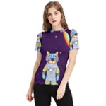 Cat Astronaut Space Retro Universe Women s Short Sleeve Rash Guard
