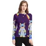 Cat Astronaut Space Retro Universe Women s Long Sleeve Rash Guard