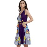 Cat Astronaut Space Retro Universe Sleeveless V-Neck Skater Dress with Pockets