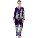 Cat Astronaut Space Retro Universe Women s Long Sleeve Satin Pajamas Set	