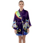 Cat Astronaut Space Retro Universe Long Sleeve Satin Kimono