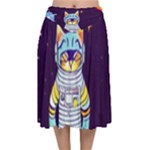 Cat Astronaut Space Retro Universe Velvet Flared Midi Skirt
