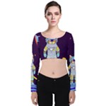 Cat Astronaut Space Retro Universe Velvet Long Sleeve Crop Top