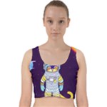 Cat Astronaut Space Retro Universe Velvet Racer Back Crop Top