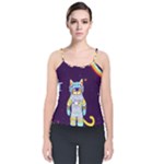 Cat Astronaut Space Retro Universe Velvet Spaghetti Strap Top